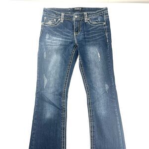 Premiere Rue 21 Bling Distress Jeans Low Rise Slim Long Bootcut  Womens Size 7/8